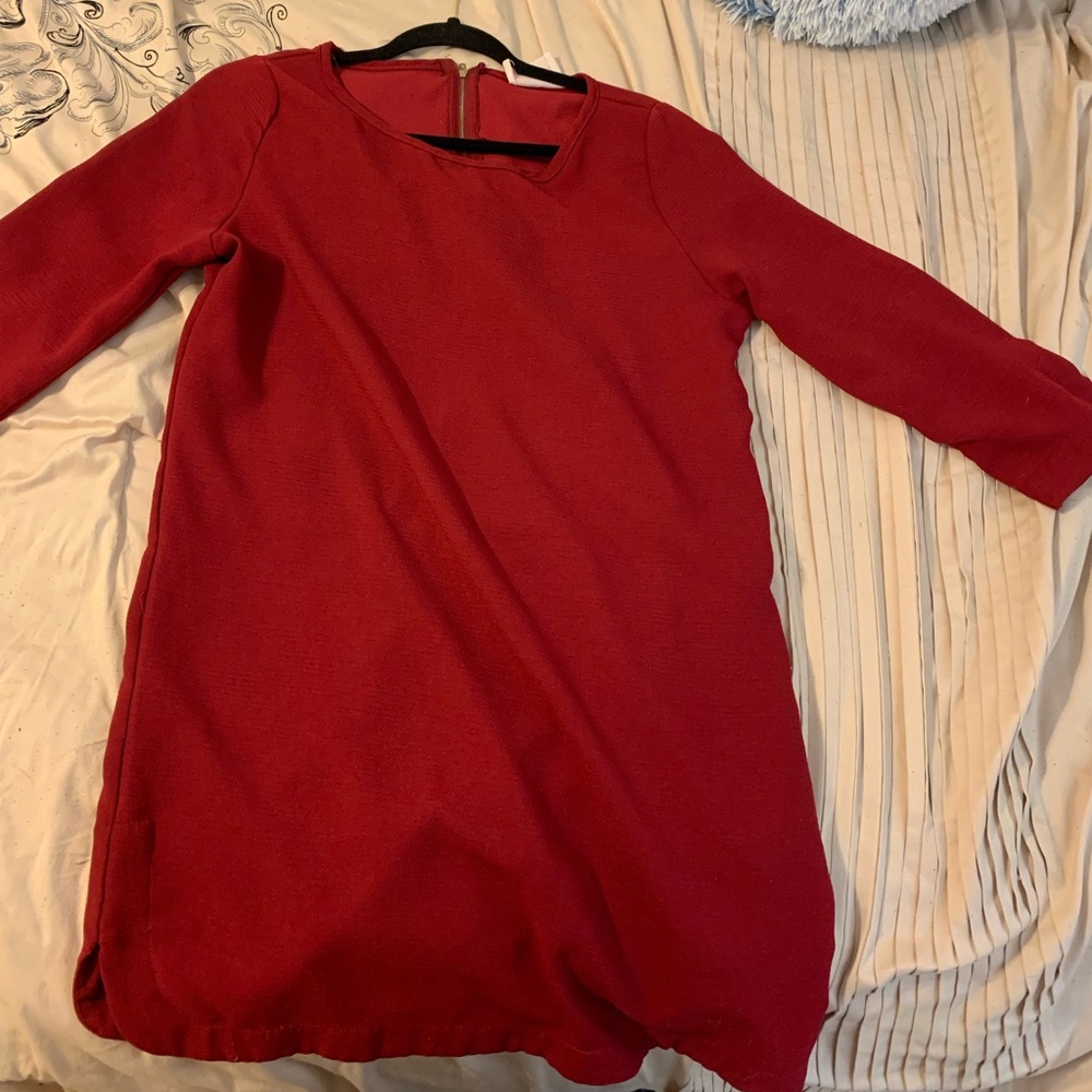 3/4 sleeve tight red midi dress